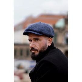 WEROR WEROR-432.1 Men's Flat Cap with Peak - Hat with Quilted Lining - 100% Wool - Autumn/Winter, navy