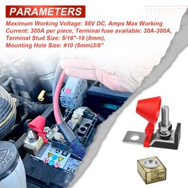 Aulpq Battery Fuse Block Kit, 225A 58V Fuse and Fuse Block Terminal 30-300 Amps for Boat Truck RV Construction Vehicles