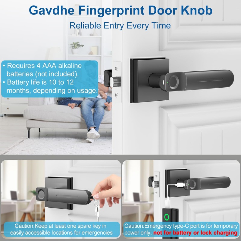 Gavdhe Fingerprint Door Lock & Biometric Door Knob with App