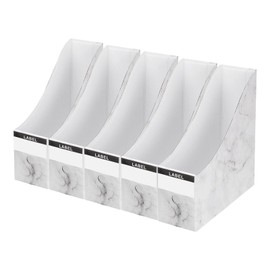 PATIKIL Magazine File Holder Set, 5Pcs Marble Cardboard Foldable Desk File Organizer Storage Box Document Magazine Holder with Labels for, Desk, Shelves, Home, Office Supplies, White Grey