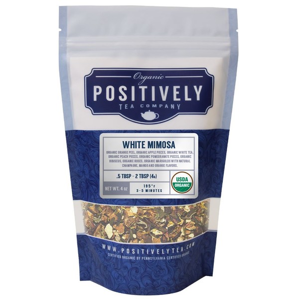 Positively Tea Company, Organic White Mimosa, White Tea, Loose Leaf, 4 Ounce Bag