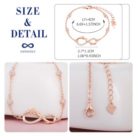 INFINIONLY Women's Bracelets, 925 Sterling Silver Bracelet, Infinity Symbol Bracelets with Happy Dragon, Decorated with Diamonds, Heart or Stars, Rose Gold, Inlaid Zircon, Animal Bracelet, Sterling