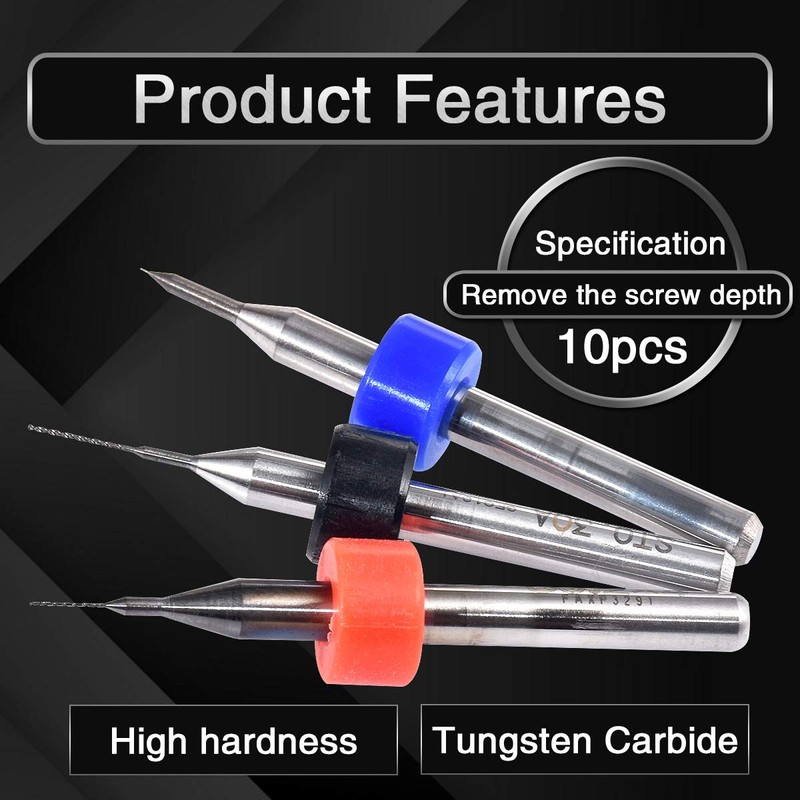 KATUR 10 PCS Mini PCB Drill Bits 0.1-1.0mm, Carbide Spiral