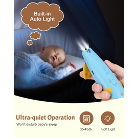 Lictin 2 in 1 Baby Nail Trimmer Electric, Safe Baby Nail File Kit Rechargeable, Baby Nail Clippers with Auto Light for Newborn, Infant, Toddler, Kids, 10 Replacement Grinding Heads, Trim and Polish