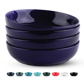 KooK Pasta Bowl, Salad Bowls, Soup, Serving Bowls, Ceramic, Large Capacity, Microwave & Dishwasher Safe, Set of 4, 40 Oz,(Light Turquoise)