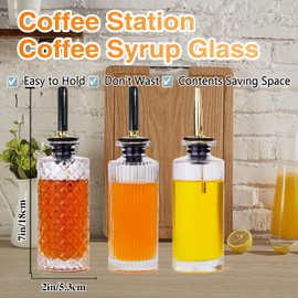 Oudizz Coffee Syrup Dispenser Set 3 Pcs - 200ml Syrup Dispenser Glass With Metal Pour Spout for Coffee Bar-Honey Jar Honey Dispenser Refillable for Kitchen