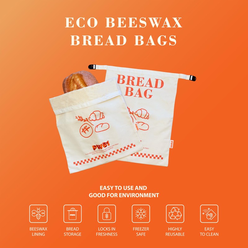 PW61 Beeswax Bread Bags for Homemade Bread. 2 Pack XL