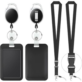 2 Piezas Porta Gafete Hombres y Mujeres, Porta Credencial Vertical, Con Mosquetón Retráctil y Lanyard Desmontable, Porta Credenciales para Tarjetas de Identificación, Tarjetas de Acceso y Pases.