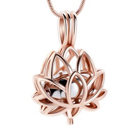 Cremation Jewellery for Ash Pendants - Lotus Urn Necklace with Mini Keepsake Urn Memorial Ash Jewellery for Women Men Jewellery Anniversary, Stainless Steel, No Gemstone