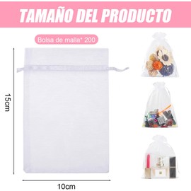 200PCS Bolsas de Organza, Bolsas de mano de 10 * 15CM con Cordón de Ajuste, Aptas para Bodas,Fiestas, Festividades, Almacenamiento de Joyas y objetos pequeños.