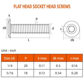 1/4-20 x 3-1/2" Flat Head Socket Head Screw Furniture Bolts Countersunk Connector Screws, Stainless Steel 18-8 (304), Bright Finish, Fully Threaded, 10 PCS