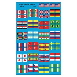 TREND ENTERPRISES INC. T-46078 FLAGS OF THE WORLD SUPERSHAPE SUPER SPOTS/SHAPES STICKERS