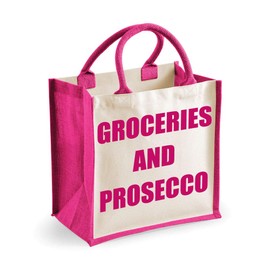 60 Second Makeover Limited Medium Jute Bag Groceries And Prosecco Pink Bag