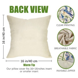 Fahrendom Spring Summer Bluebirds Decorative Throw Pillow Cover 16 x 16, Watercolor Lavender Flower Porch Patio Outdoor Pillowcase, Floral Seasonal Sofa Couch Cushion Case Home Decor