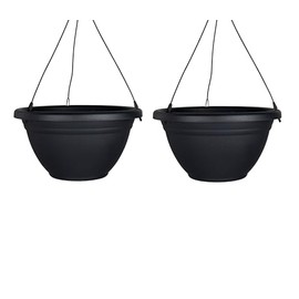 The HC Companies Mojave Hanging Basket w/Punch-Out Drainage Holes - Hanging Plant Pot - Lightweight & UV-Resistant Hanging Plant Holder (12" Black, Pack of 2)