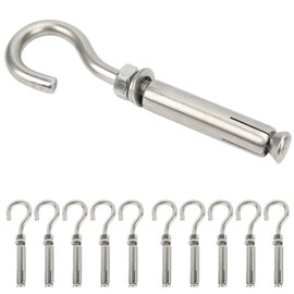 10pcs Expansion Heavy Duty Bolts, M6 304 Stainless Steel Concrete Wall Hook Expansion Bolts Hook Opening Hole Open Cup Hook Screw Stainless Steel for Wood, Drywall, Concrete Wall