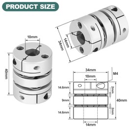 Flexible Shaft Coupling, D34 L40 Aluminum Flexible Diaphragm Motor Shaft Coupling, Membrane Motor Wheel Connector for 3D Printer CNC Machine and Servo Step Motor (10x14mm)
