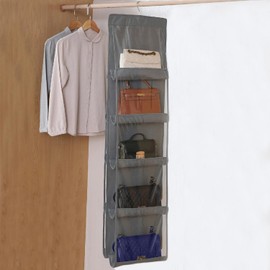 CJWLKJ 2 Pcs 10 Pockets Hanging Purse Handbag Organizer Clear Hanging Shelf Bag Collection Storage Holder Purse Bag Wardrobe Closet Space Saving Organizers (Grey)