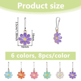 DICOSMETIC 48Pcs 6 Colors Flower Zipper Pull Charms Flower Alloy Enamel Zipper Decorative Flowers Zip Pull Extended Zippers Pulls for DIY Sewing Dress Tailor Craft Backpacks Purses