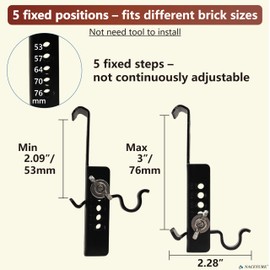 NACETURE Adjustable Brick Wall Clips (4 Pack) – No-Drill Brick Hooks for Hanging Decor – Fits 2¼" to 3" Bricks – Heavy Duty Outdoor Hangers for Wreaths, Light