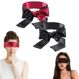2Pcs Satin Eye Mask,Silk Sleeping Mask,58 * 2.7Inches Adjustable Comfortable Eye Blindfold Soft Satin Eye Covers for Travel, Nap, Meditation, Party(Gift Lace Eye Mask)