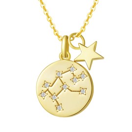 Zodiac Sign Necklace Made of Solid 925 Sterling Silver Gold Plated 15 mm Diameter Pendant Necklace Simple Minimalist Gift Jewellery for Women Girls, Adjustable Chain Length: 40 CM + 5 CM, Silver, Virgin