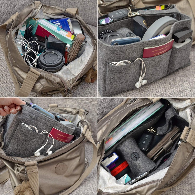 DuneDesign Handbag Organiser Felt Bag Insert Inner Pocket Grey, Grey