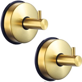 YUET 2 Pcs Suction Hooks, Vacuum Suction Cup Hook, Metal Towel Coat Hooks Robe Hook SUS 304 Stainless Steel Heavy Duty Door Hanger Clothes Closet Sponges Holder for Bathroom Hotel (Gold)