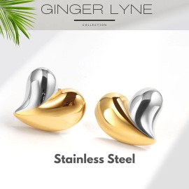 Ginger Lyne Collection Curved Heart Earrings for Women by Ginger Lyne | Large Gold Two-Tone Stainles...