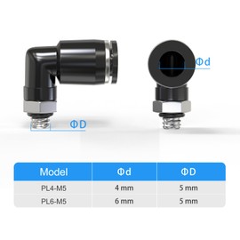 TAILONZ PNEUMATIC Male Elbow 4mm Tube OD x M5 Thread 90 Push to Connect Fittings PL4-M5 (Pack of 10)