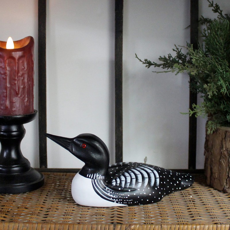 CVHOMEDECO. Primitives Hand Engraving and Painted Wood Loon Farmhouse Figurine