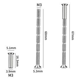 SHYSBV M3 Door Handle Fixing Screws and Sleeves, 30 Set M3 Screws/Bolts, M3 x 60mm Hollow Door Fixings, Nickel Plated Connecting Screw for Doors Cabinet Drawers
