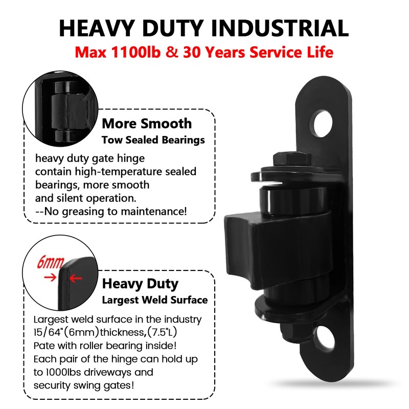 2 Pack Heavy Duty Outdoor Gate Hinges with Sealed Bearings,