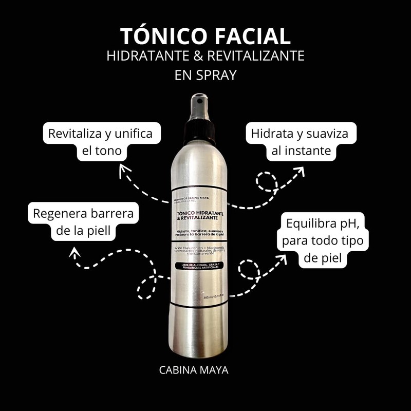 Tónico Hidratante y Revitalizante Facial, 300 ml Cabina Maya