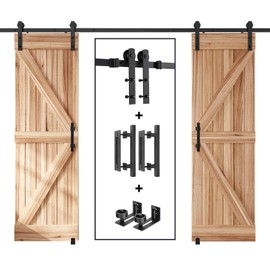 EaseLife 10 FT Double Sliding Barn Door Track and Handle Hardware Kit,Heavy Duty,Straight Pulley,Slide Smoothly Quietly,Easy Install (10FT Track Kit for 27"~30" Wide Double Door)