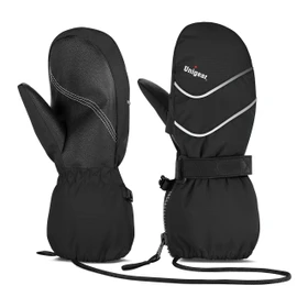 Unigear Kids Mittens Waterproof Winter Snow Ski Mittens with String for Boys Girls (Black, 6-8Y)