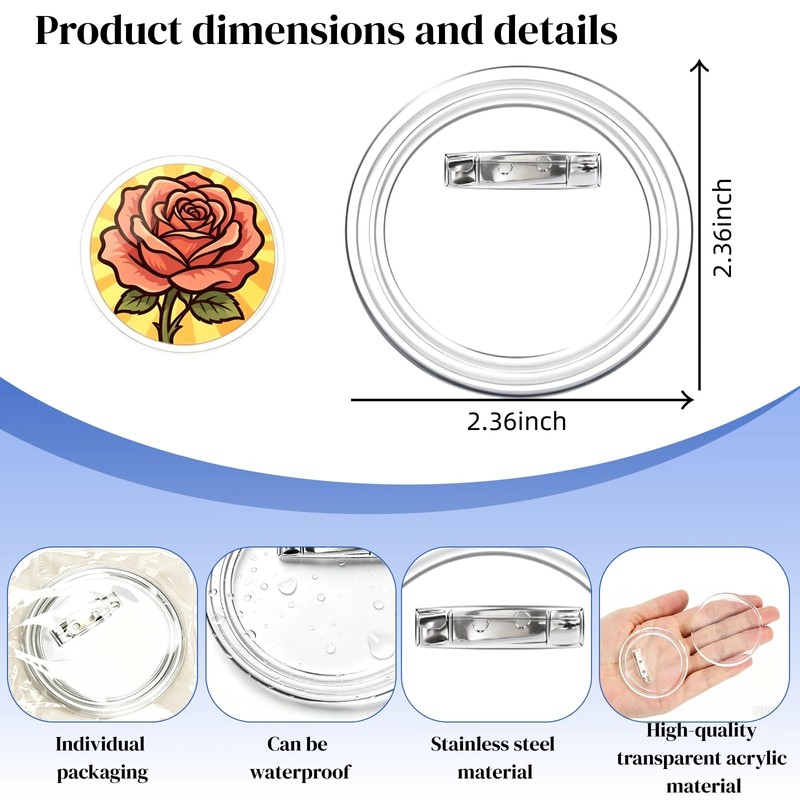 Clear Button Pins Plastic for Crafts - 20 Pack Circle
