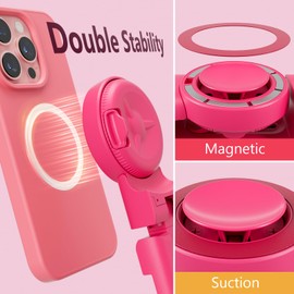 MiiKARE Airplane Travel Essentials Phone Holder for Magsafe, Universal Handsfree Phone Mount for Flying with 360 Degree Rotation, Travel Must Haves Phone Stand for Desk, Tray Table, BarbiePink