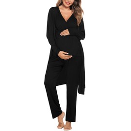 SWOMOG Maternity Nursing Robe Set 3 Piece Postpartum Breastfeeding Pajamas 3 in 1 Hospital Labor Delivery Pregnancy Pjs
