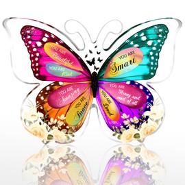 Inspirational Home Office Desk Decor for Women Motivational Desk Decoration Art Acrylic Plaque Vintage Butterfly Decor Acrylic Sign Gift for Boss Colleague Friend Coworker Cheer Up Gifts, colroful