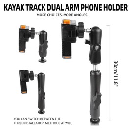 xik Kayak Phone Holder Mount with T-Bolt Track Ball,[720° Dual-Adjustable arms],Boat Track Phone Mount Holder, [1s Lock & Release], Fits 4.7"-7.2" Smartphones