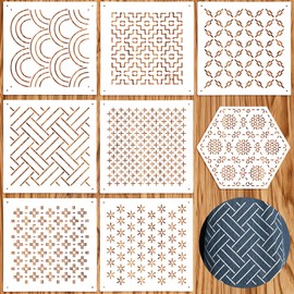 Ouligay 8 PCS Sashiko Templates 4.7 X 4.7 Inch Plastic Sashiko Stencils Kit