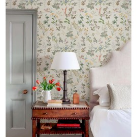 NEKOKOYA Wallpaper Peel and Stick Renter Friendly Wallpaper Beige Floral Wall Paper17.7 x118 Vintage Self Adhesive Leaf Contact Paper Boho Farmhouse Wall Muralr for Bedroom Cabinet Decor