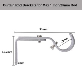 AYSUM Curtain Pole Brackets, 6Pcs Adjustable Curtain Rod Brackets for 25mm Poles, Metal Heavy duty Wall Rod Bracket Silver