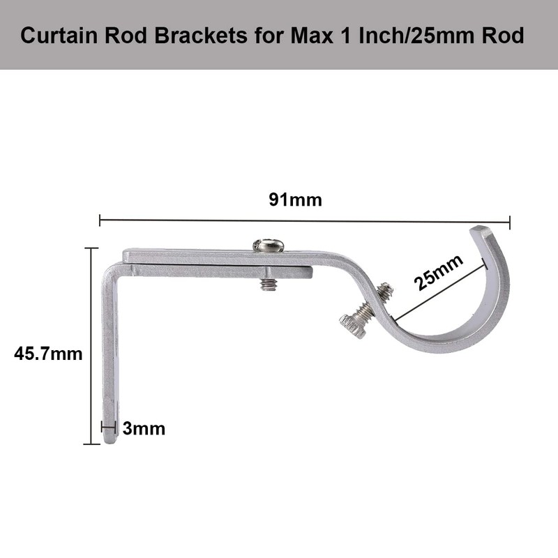 AYSUM Curtain Pole Brackets, 6Pcs Adjustable Curtain Rod Brackets for