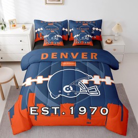 Erosebridal 7 Pcs Comforter Set Full Size,Football City Bed in a Bag with Flat Sheet and Fitted Sheet for Kids and Adults,Sports Bedding Set with Pillowcases and Cushion Cases(Denver)