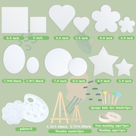 24 Packs Canvases for Painting, Multi Shapes Canvas for Painting Bulk Blank LOVE Painting Canvas Boards Panels with Mini Easels Sponge Paint Brush Palettes for Kids Art Acrylic Oil Painting Watercolor