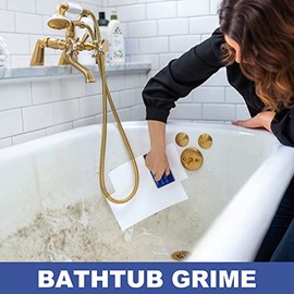 Depurador de baño con mango, almohadilla para fregar el baño, esponja de limpieza resistente, cepillo fregador, sin rayones, elimina residuos de jabón, para limpiar azulejos de ducha, bañera