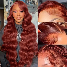 Avolo Reddish Brown Lace Front Wigs Human Hair Pre Plucked 13x4 Auburn Colored Human Hair Lace Front Wigs Body Wave Glueless Wigs Human Hair HD Lace Frontal Human Hair Wig 22 Inch