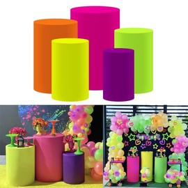 HISDH Orange Color Spandex Round Cylinder Pillars Fabric Table Covers for Neon Bachelor Party Decorations Pedestal Tablecloth Cover Wedding Cocktail Parties Favors(Fit for D16''xH36'' Stands)